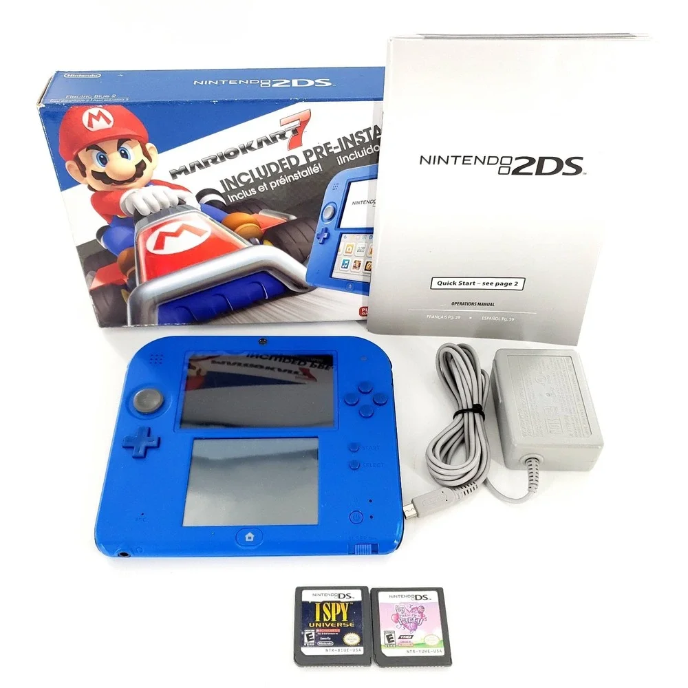 Nintendo 2DS Handheld System Electric Blue w/ Box Mario Kart 7 w/ 2 Games Tested